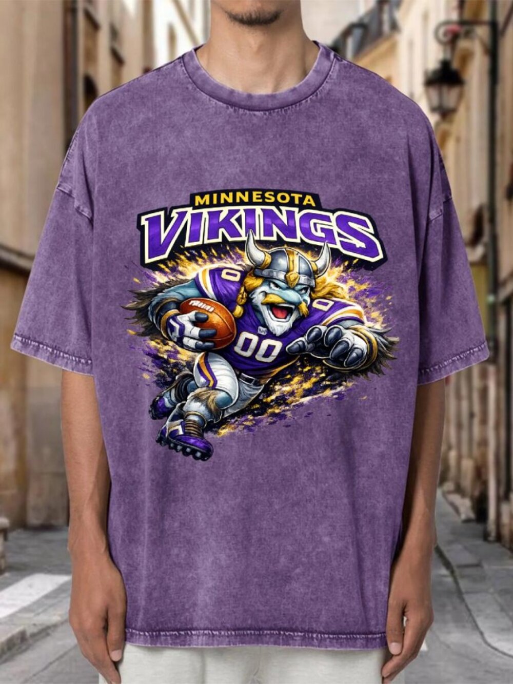 Minnesota Vikings Mascot NFL Purple Mineral Wash Oversized Tee RZ4ES2YHKQ04